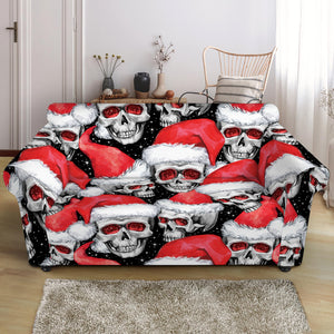 Christmas Santa Skull Pattern Print Loveseat Slipcover