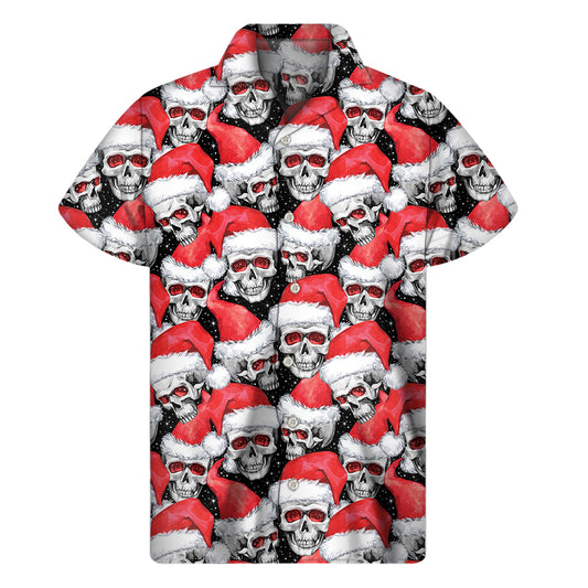 Christmas Santa Skull Pattern Print Men's Short Sleeve Shirt