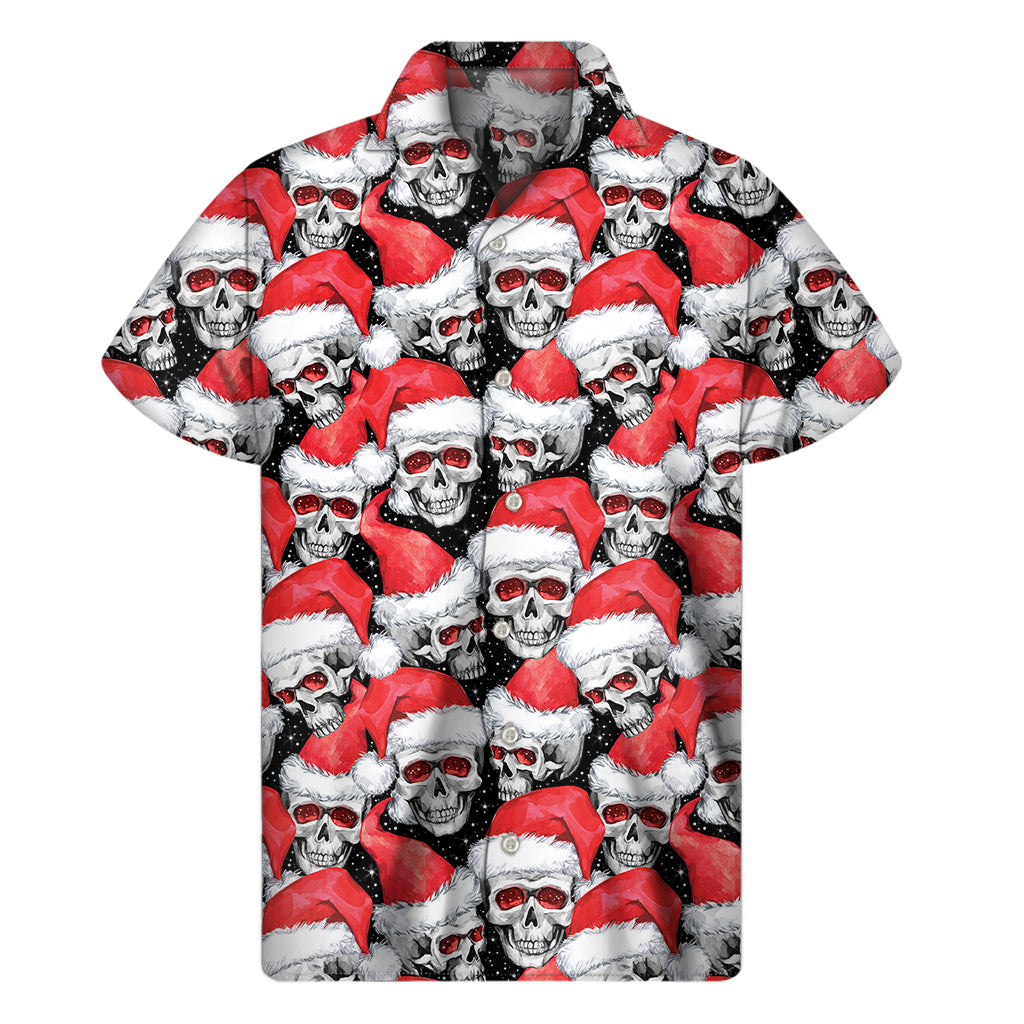 Christmas Santa Skull Pattern Print Men's Short Sleeve Shirt