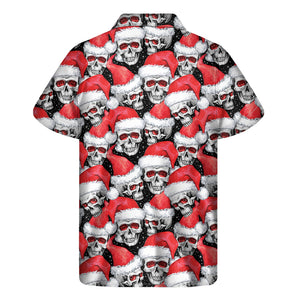 Christmas Santa Skull Pattern Print Men's Short Sleeve Shirt