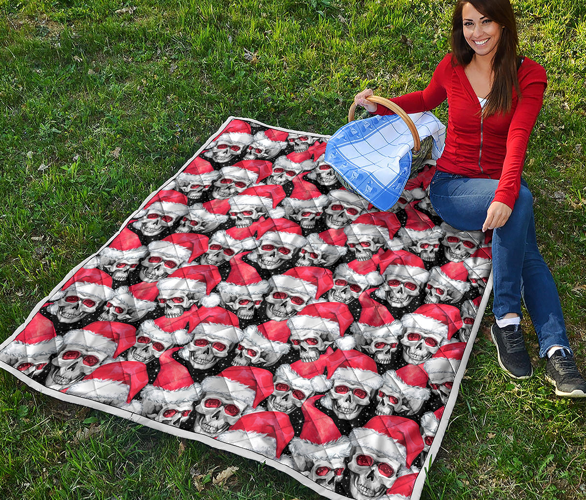 Christmas Santa Skull Pattern Print Quilt