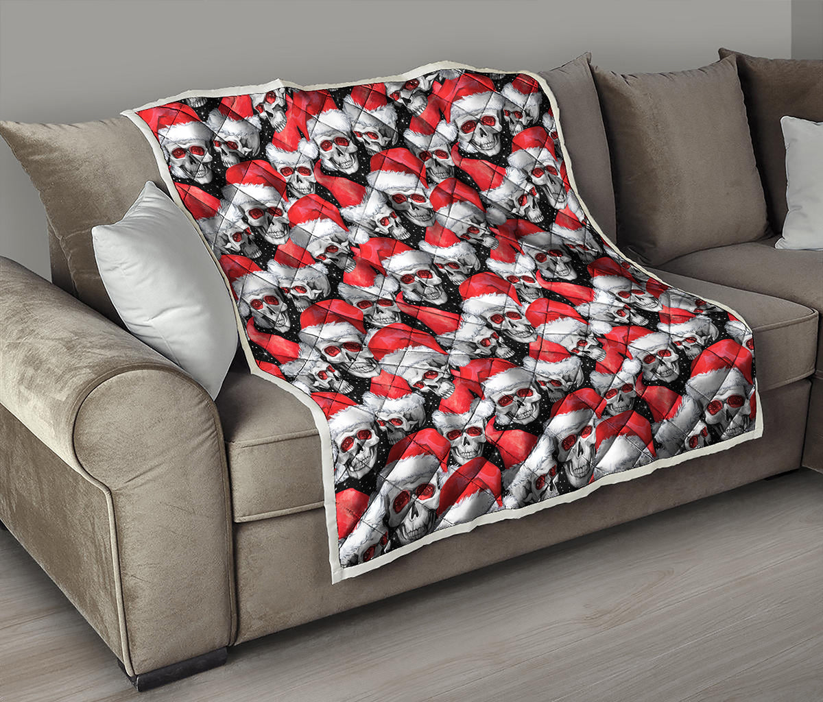 Christmas Santa Skull Pattern Print Quilt