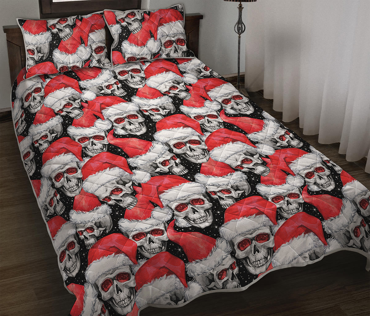 Christmas Santa Skull Pattern Print Quilt Bed Set