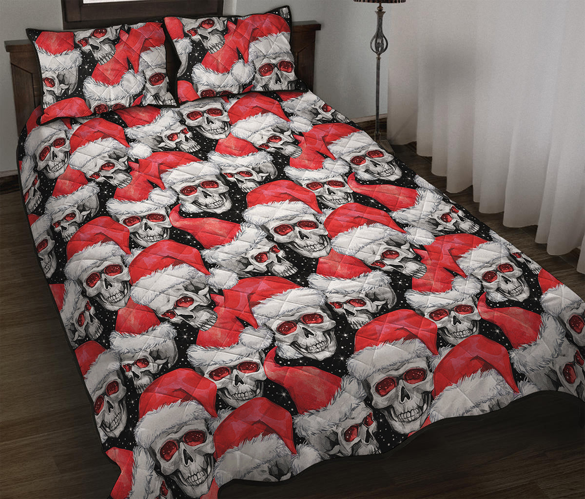 Christmas Santa Skull Pattern Print Quilt Bed Set