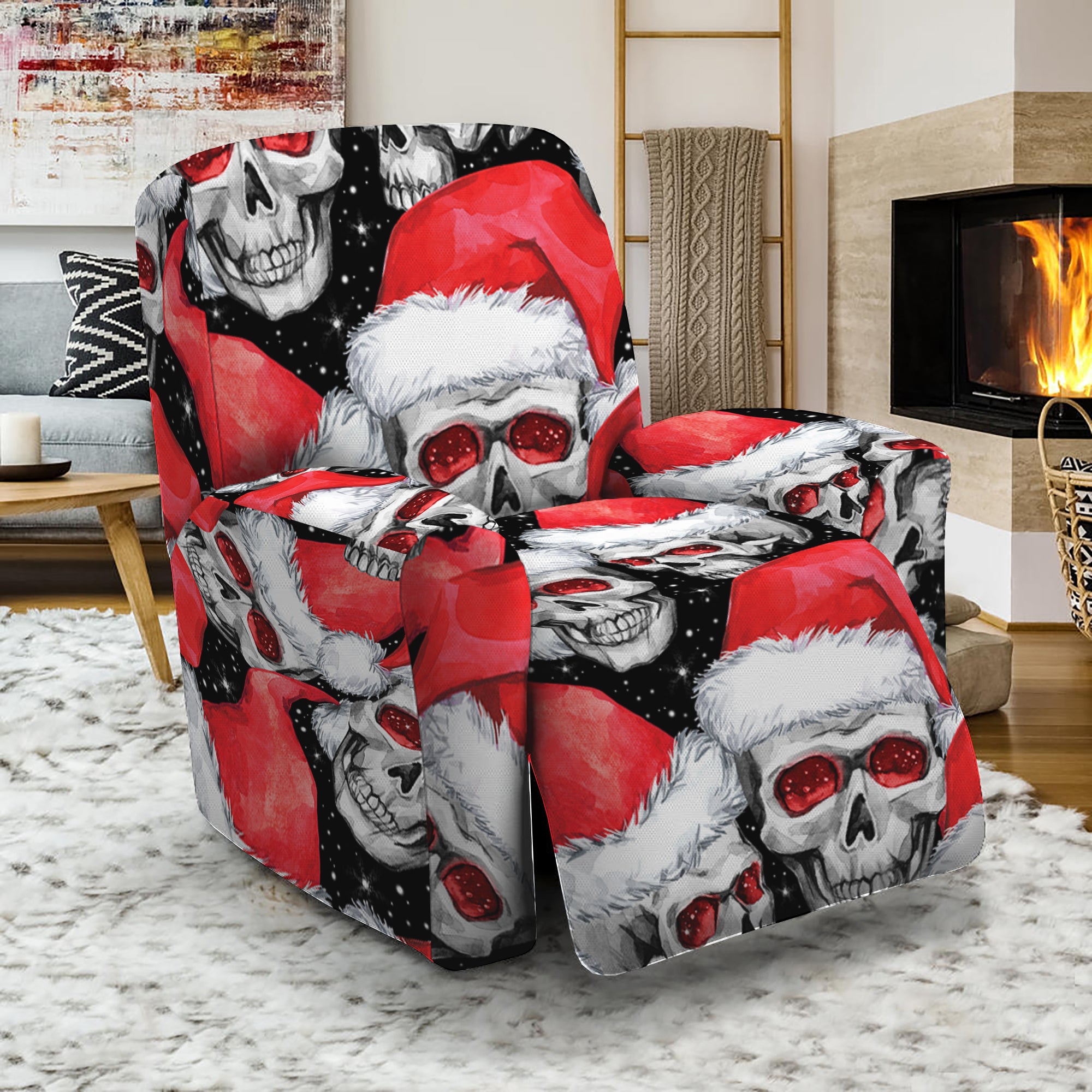 Christmas Santa Skull Pattern Print Recliner Slipcover