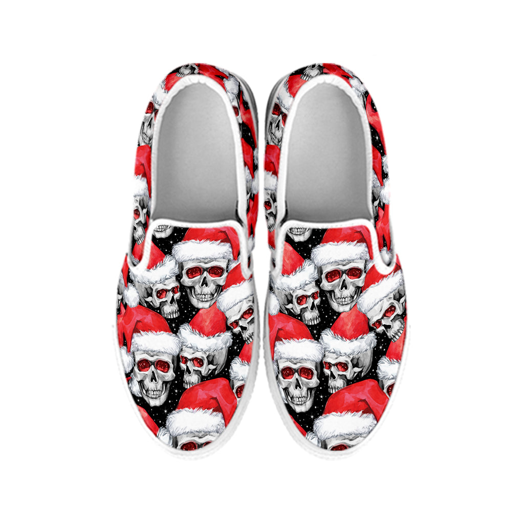 Christmas Santa Skull Pattern Print White Slip On Shoes