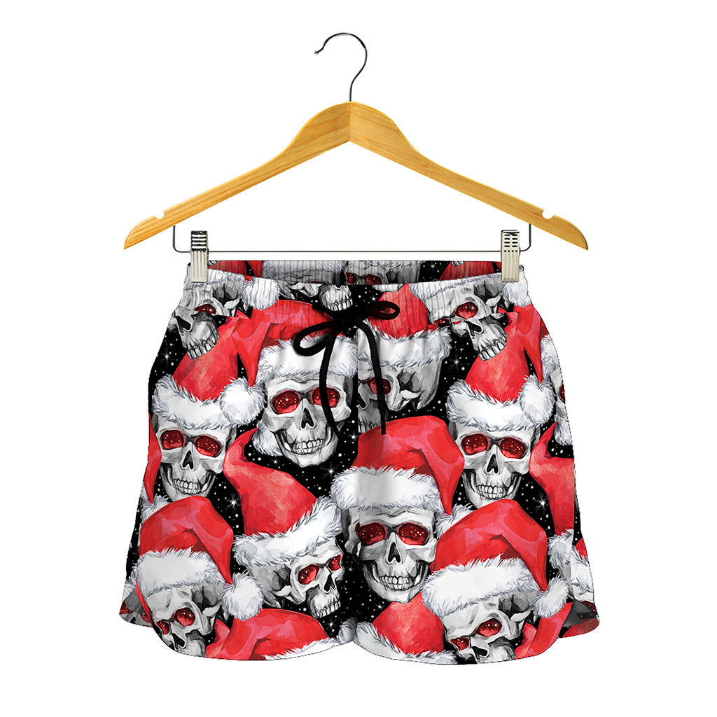 Christmas Santa Skull Pattern Print Women's Shorts