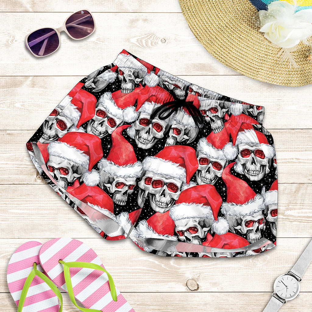 Christmas Santa Skull Pattern Print Women's Shorts