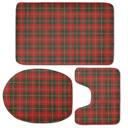 Christmas Scottish Tartan Pattern Print 3 Piece Bath Mat Set