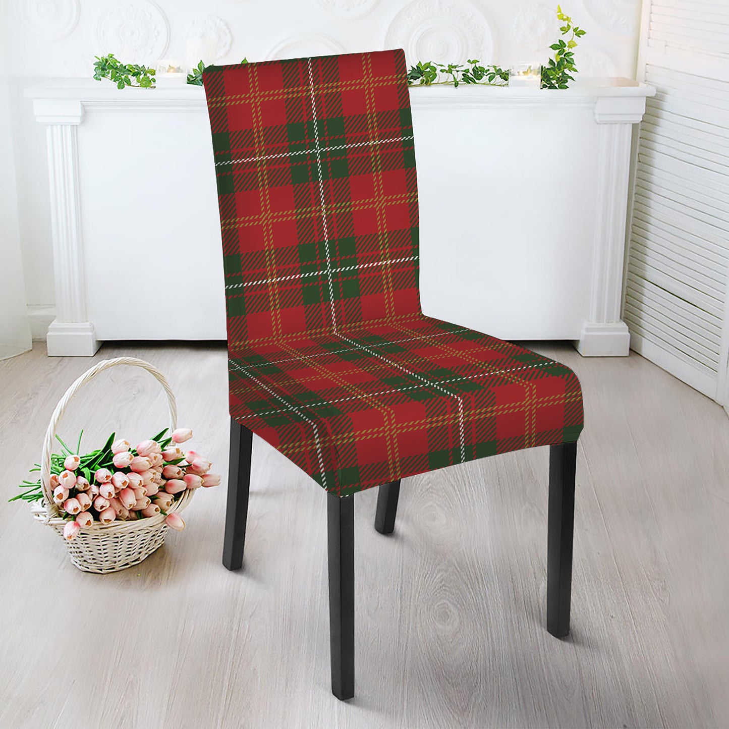Christmas Scottish Tartan Pattern Print Dining Chair Slipcover