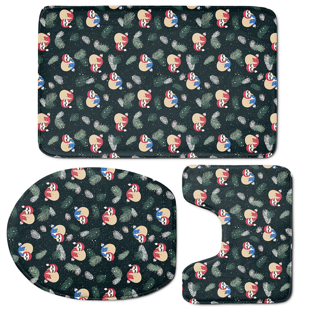 Christmas Sleeping Sloths Pattern Print 3 Piece Bath Mat Set