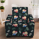 Christmas Sleeping Sloths Pattern Print Armchair Slipcover