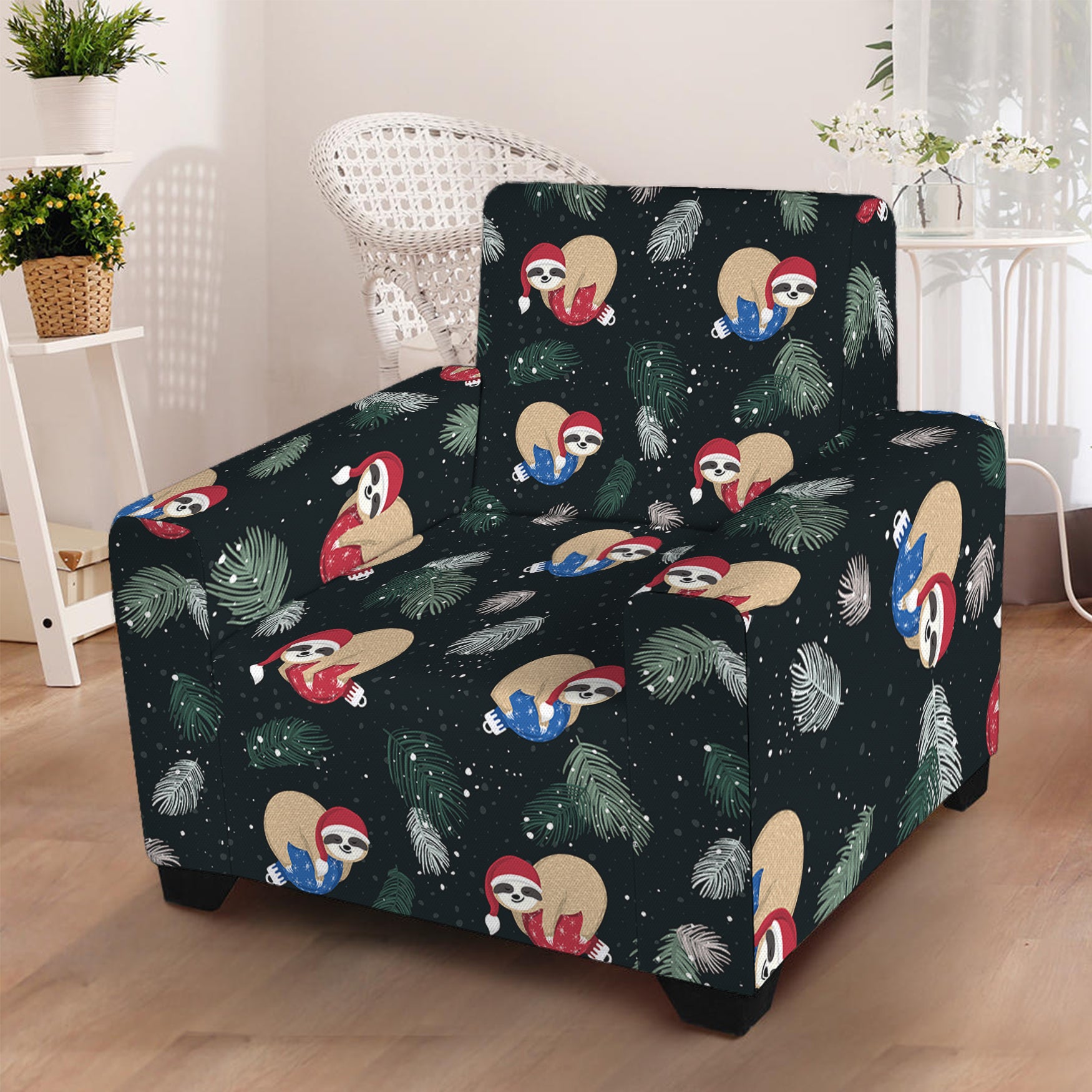 Christmas Sleeping Sloths Pattern Print Armchair Slipcover