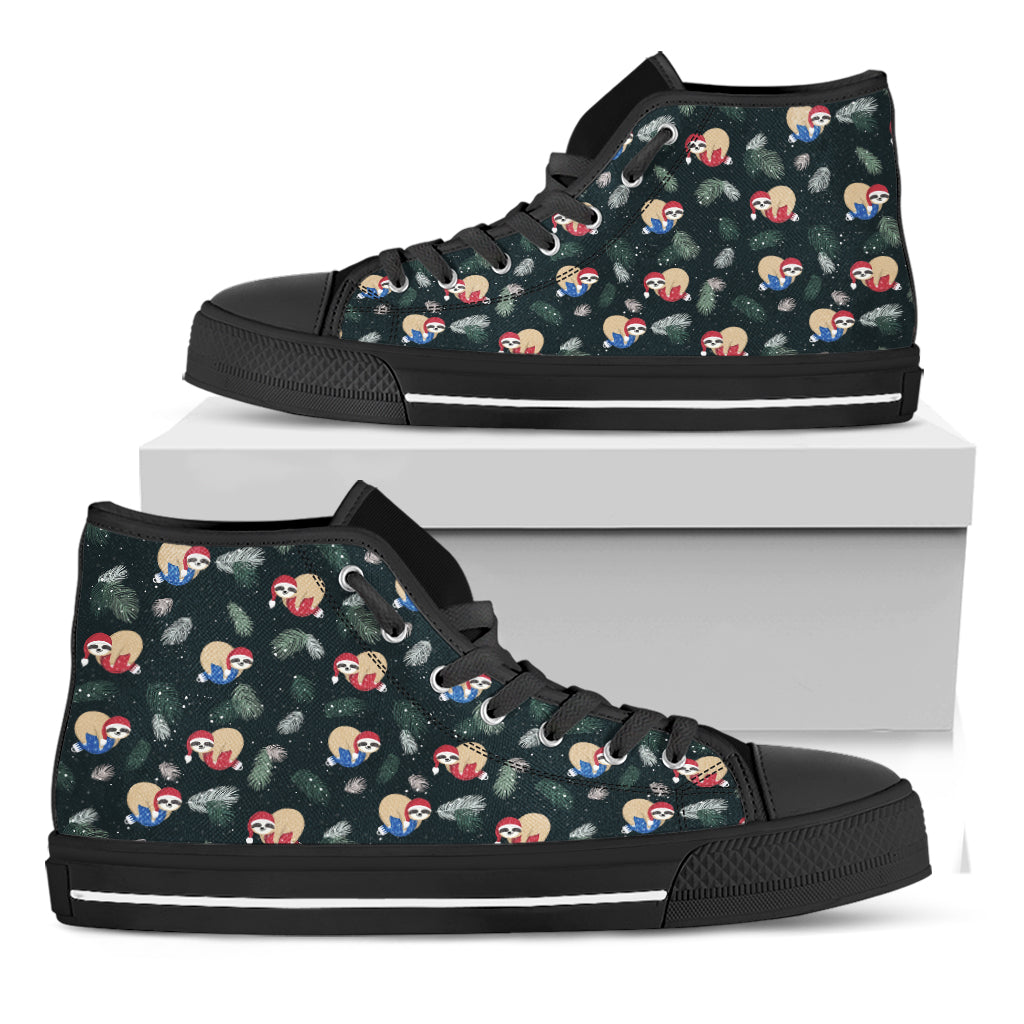 Christmas Sleeping Sloths Pattern Print Black High Top Shoes