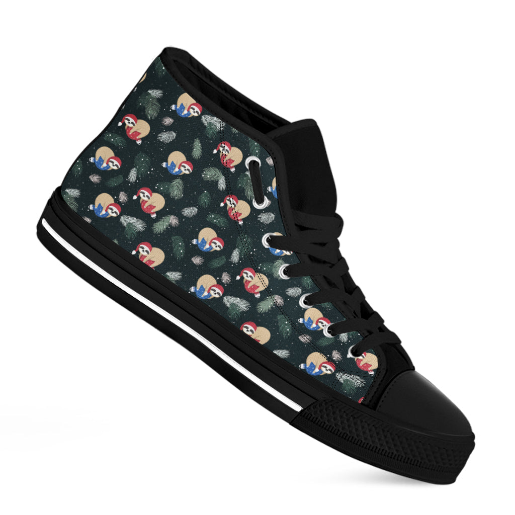 Christmas Sleeping Sloths Pattern Print Black High Top Shoes