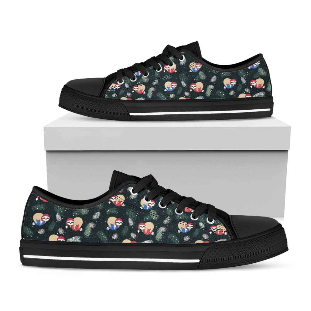 Christmas Sleeping Sloths Pattern Print Black Low Top Shoes