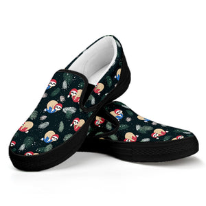 Christmas Sleeping Sloths Pattern Print Black Slip On Shoes