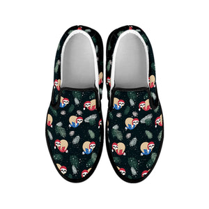 Christmas Sleeping Sloths Pattern Print Black Slip On Shoes