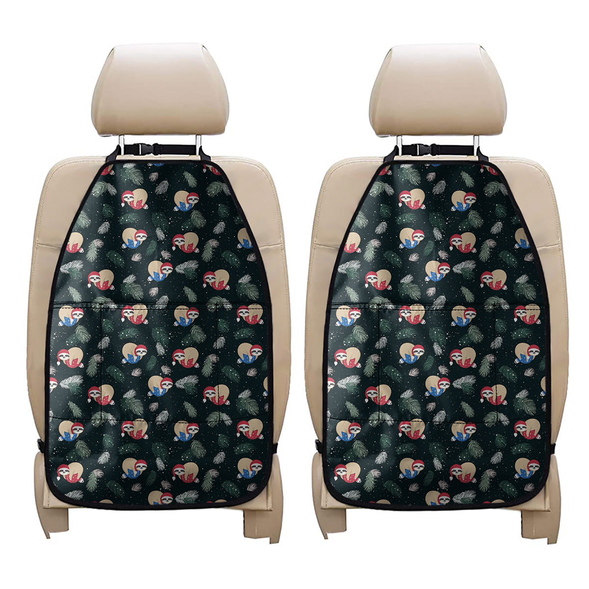 Christmas Sleeping Sloths Pattern Print Car Seat Organizers