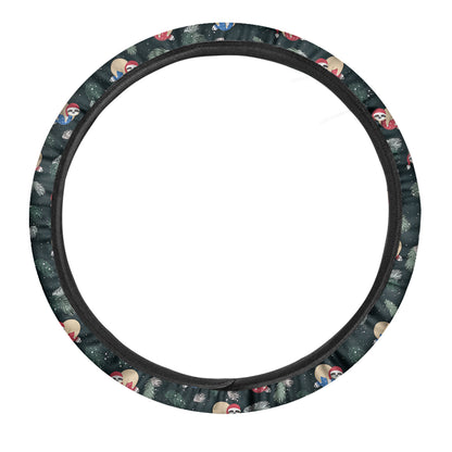 Christmas Sleeping Sloths Pattern Print Car Steering Wheel Cover