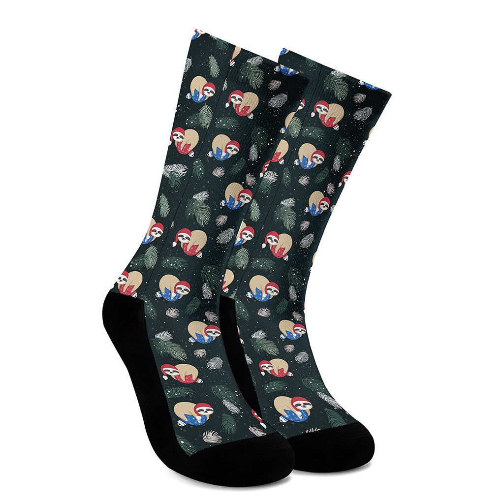 Christmas Sleeping Sloths Pattern Print Crew Socks