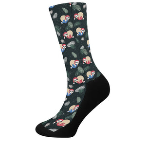 Christmas Sleeping Sloths Pattern Print Crew Socks