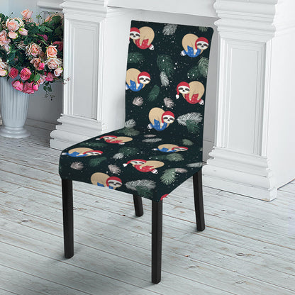 Christmas Sleeping Sloths Pattern Print Dining Chair Slipcover