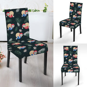 Christmas Sleeping Sloths Pattern Print Dining Chair Slipcover