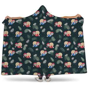 Christmas Sleeping Sloths Pattern Print Hooded Blanket