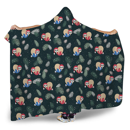 Christmas Sleeping Sloths Pattern Print Hooded Blanket