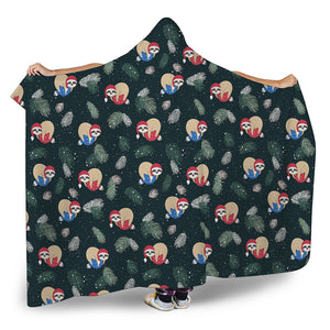 Christmas Sleeping Sloths Pattern Print Hooded Blanket