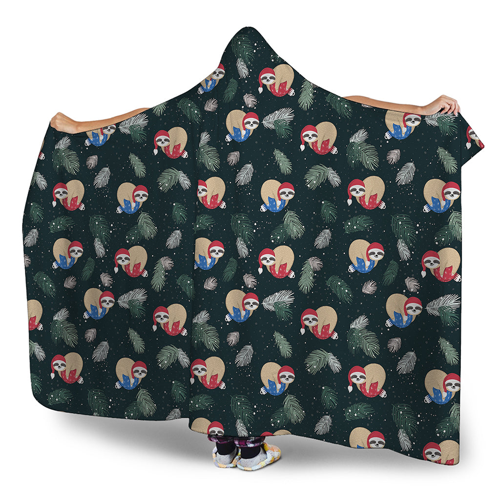 Christmas Sleeping Sloths Pattern Print Hooded Blanket