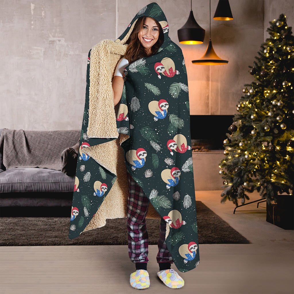 Christmas Sleeping Sloths Pattern Print Hooded Blanket