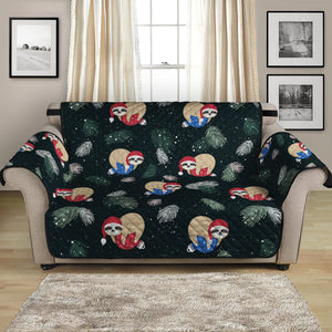 Christmas Sleeping Sloths Pattern Print Loveseat Protector