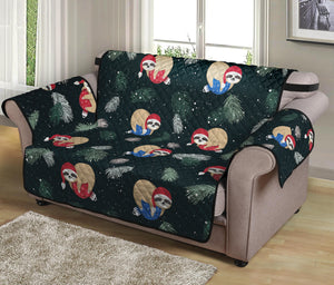 Christmas Sleeping Sloths Pattern Print Loveseat Protector