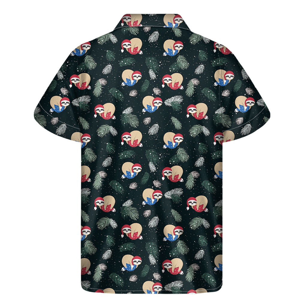 Christmas Sleeping Sloths Pattern Print Men's Short Sleeve Shirt