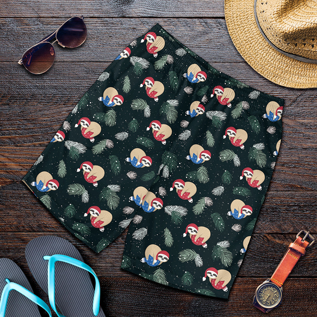 Christmas Sleeping Sloths Pattern Print Men's Shorts