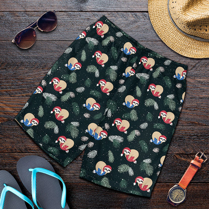 Christmas Sleeping Sloths Pattern Print Men's Shorts