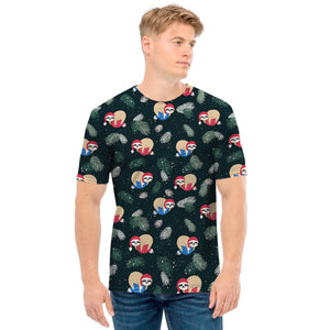 Christmas Sleeping Sloths Pattern Print Men's T-Shirt