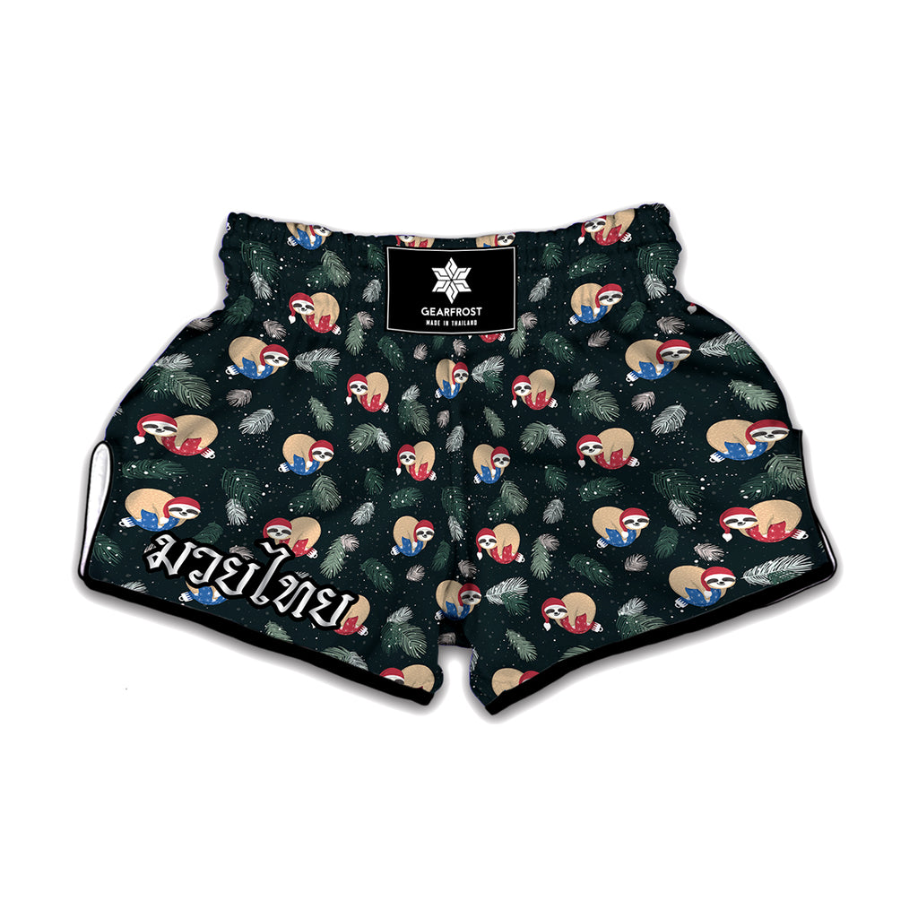 Christmas Sleeping Sloths Pattern Print Muay Thai Boxing Shorts