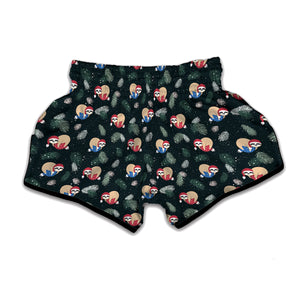 Christmas Sleeping Sloths Pattern Print Muay Thai Boxing Shorts