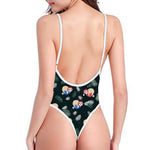 Christmas Sleeping Sloths Pattern Print One Piece High Cut Swimsuit