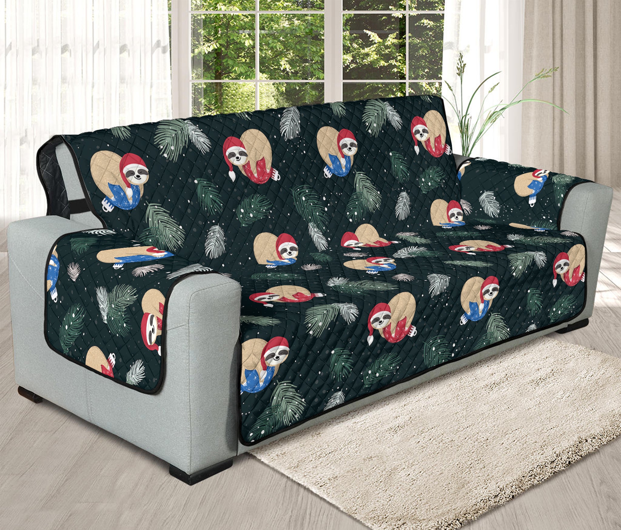 Christmas Sleeping Sloths Pattern Print Oversized Sofa Protector