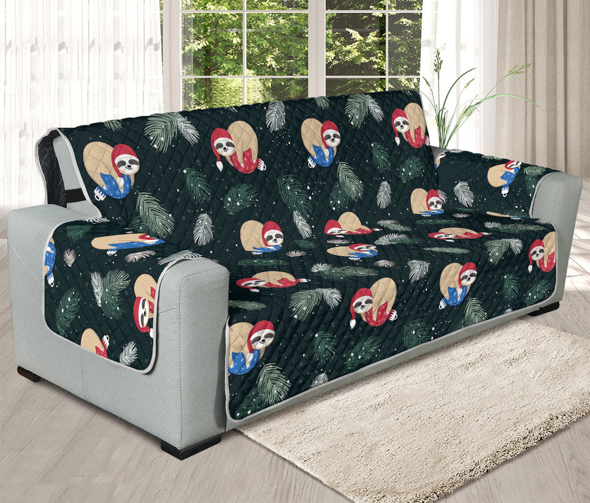 Christmas Sleeping Sloths Pattern Print Oversized Sofa Protector