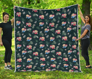 Christmas Sleeping Sloths Pattern Print Quilt