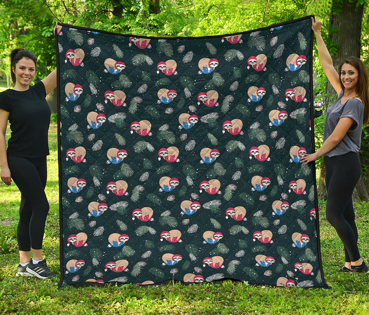 Christmas Sleeping Sloths Pattern Print Quilt