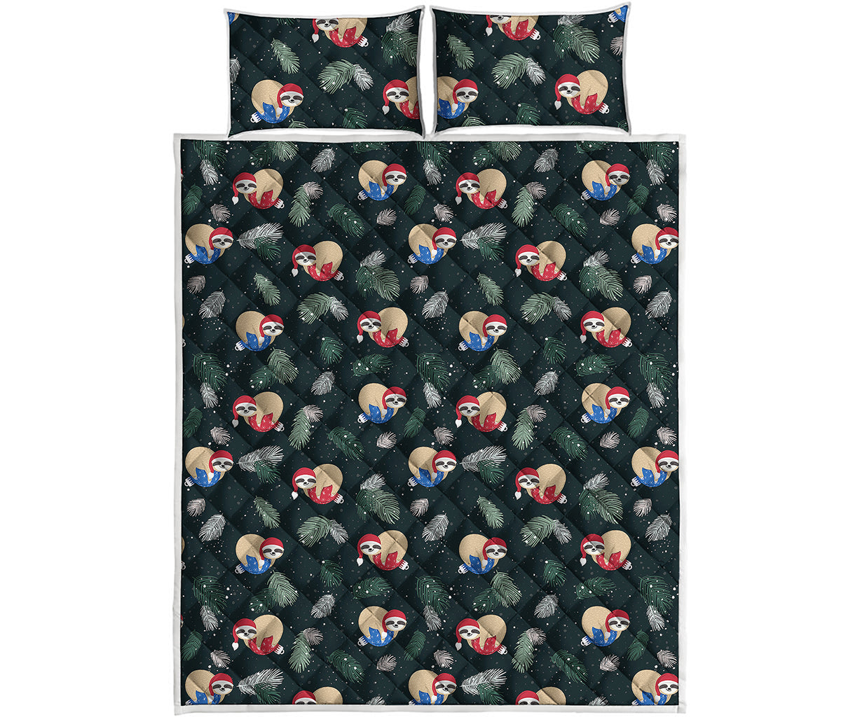 Christmas Sleeping Sloths Pattern Print Quilt Bed Set