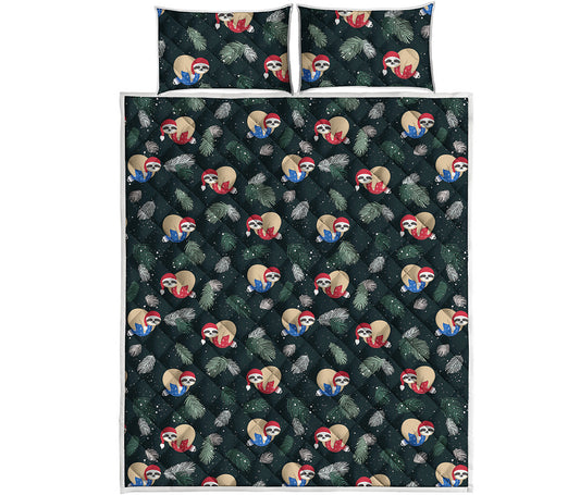 Christmas Sleeping Sloths Pattern Print Quilt Bed Set