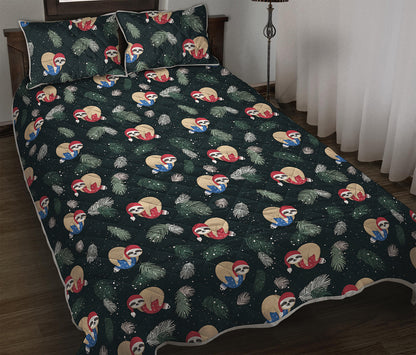 Christmas Sleeping Sloths Pattern Print Quilt Bed Set