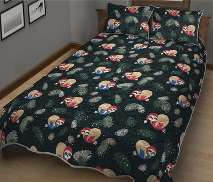 Christmas Sleeping Sloths Pattern Print Quilt Bed Set
